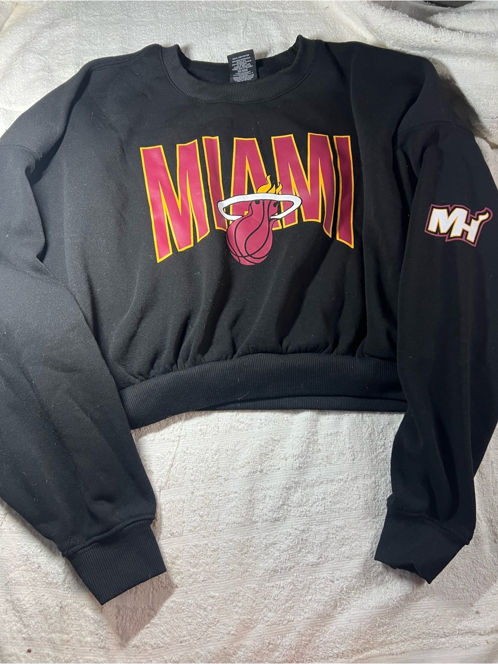 NBA Miami Black Crewneck Sweatshirt with Pink and Yellow Graphics